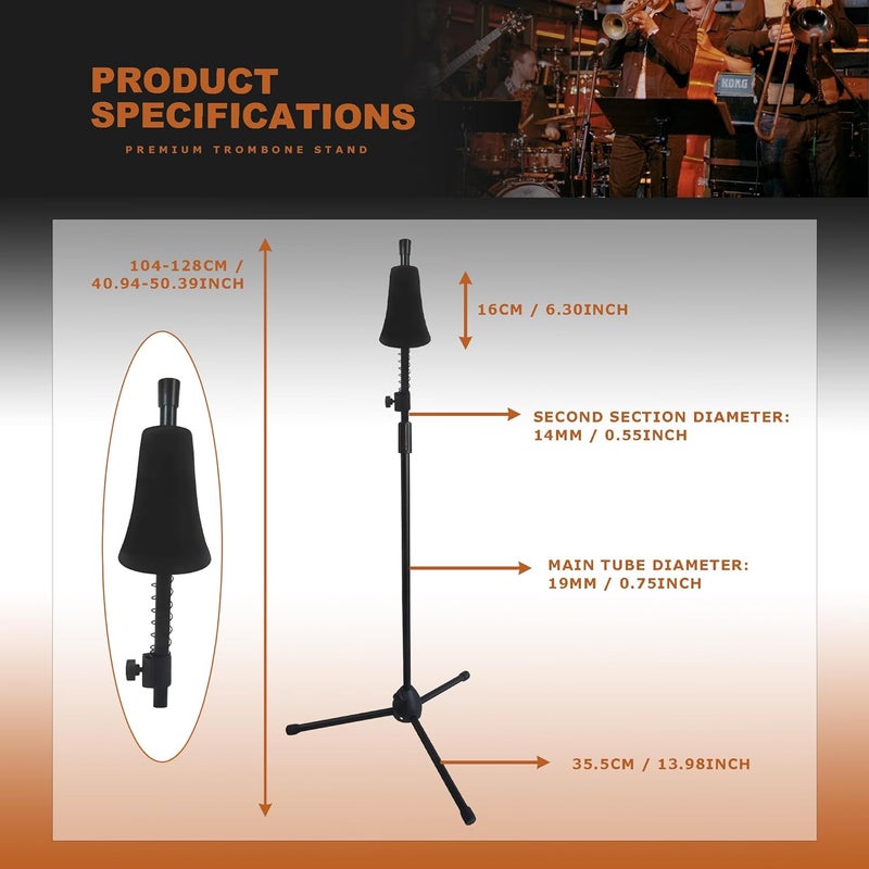 STRONGBERRY Trombone Stand & Trumpet Stand, Retractable Height Adjustable with Non-Slip Base, Foldable Triangle Design for Standard Brass Instruments - Image 2